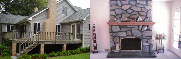 Brick and Custom Stone Fireplace